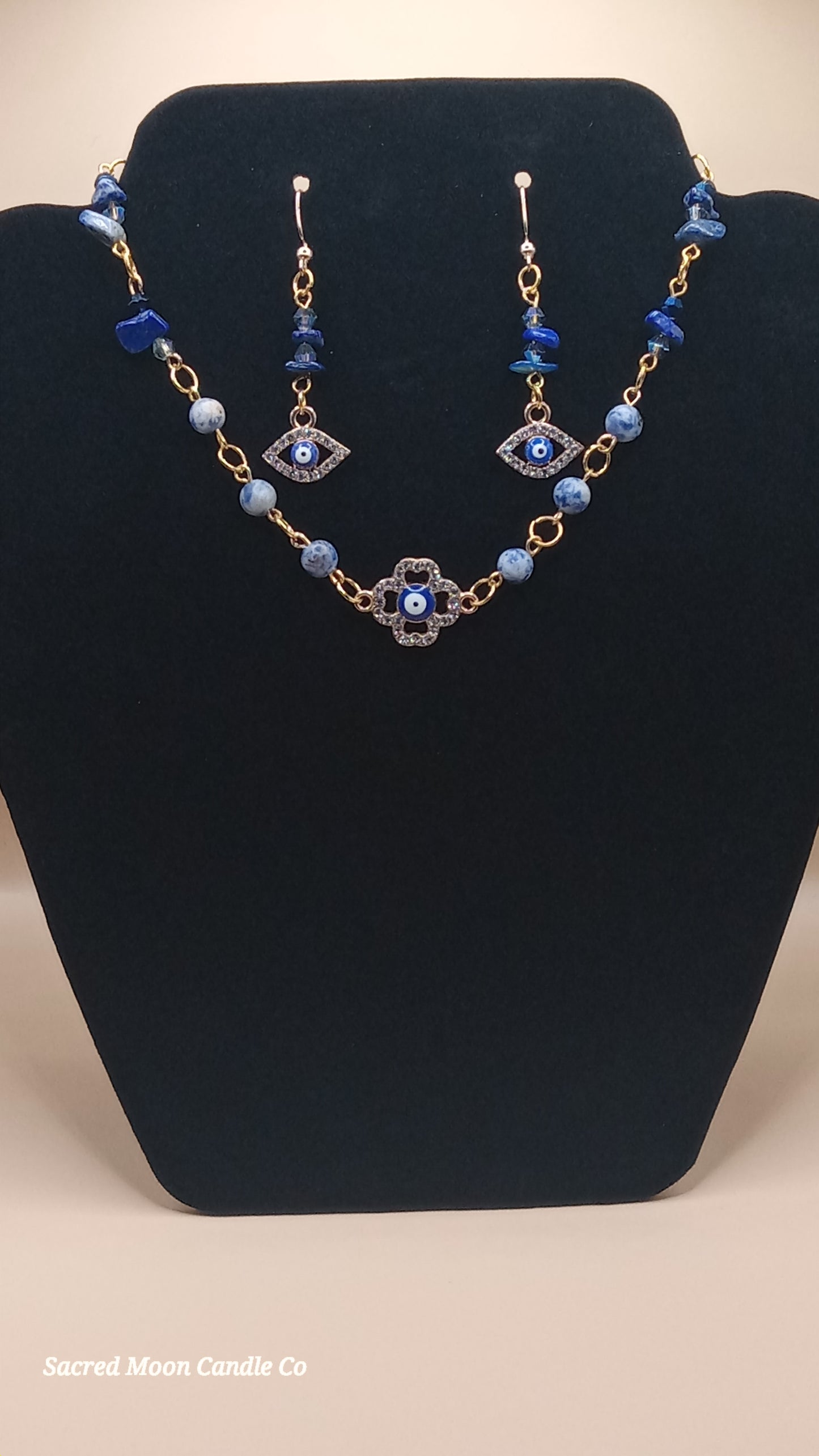 Lapis Lazuli Evil Eye Necklace and Earring Set
