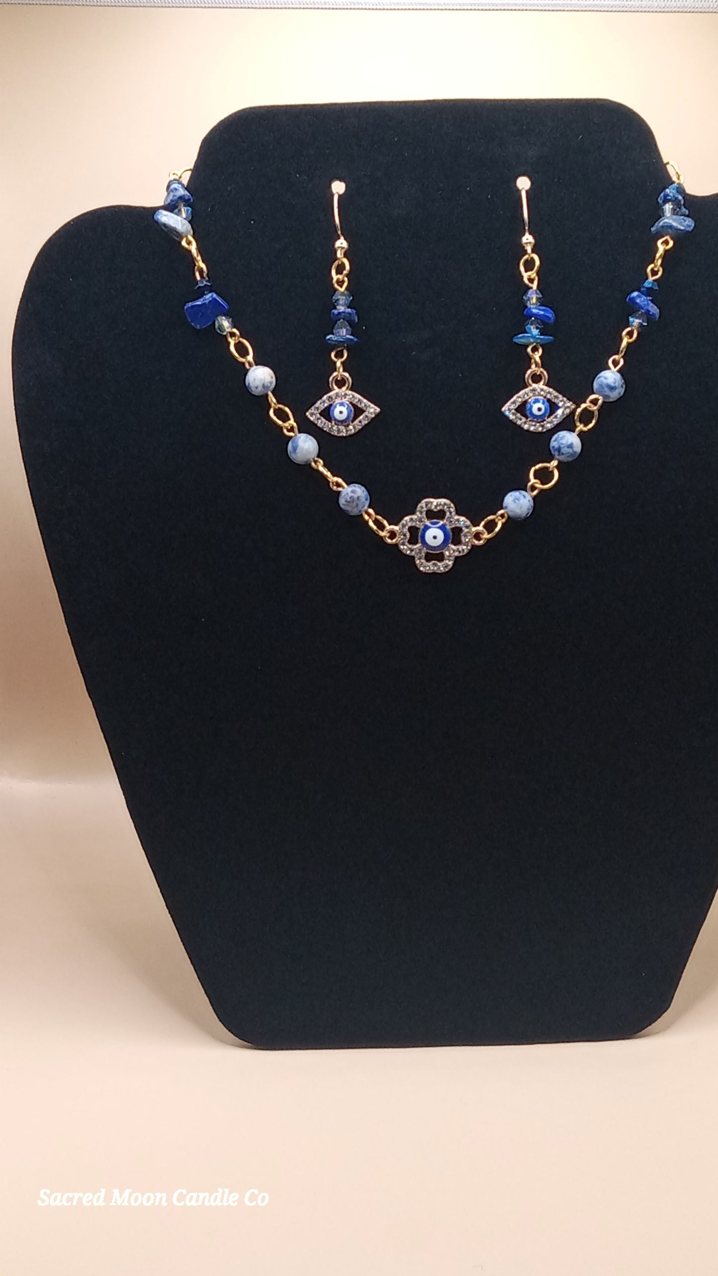 Lapis Lazuli Evil Eye Necklace and Earring Set