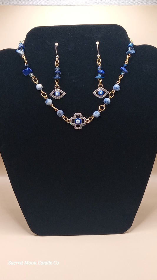 Lapis Lazuli Evil Eye Necklace and Earring Set