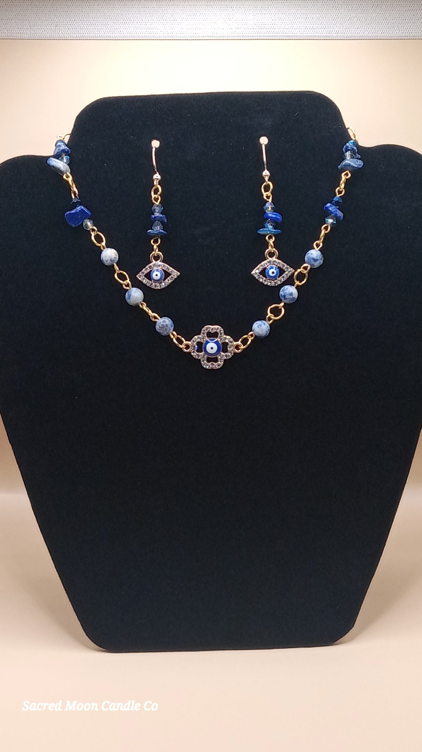 Lapis Lazuli Evil Eye Necklace and Earring Set