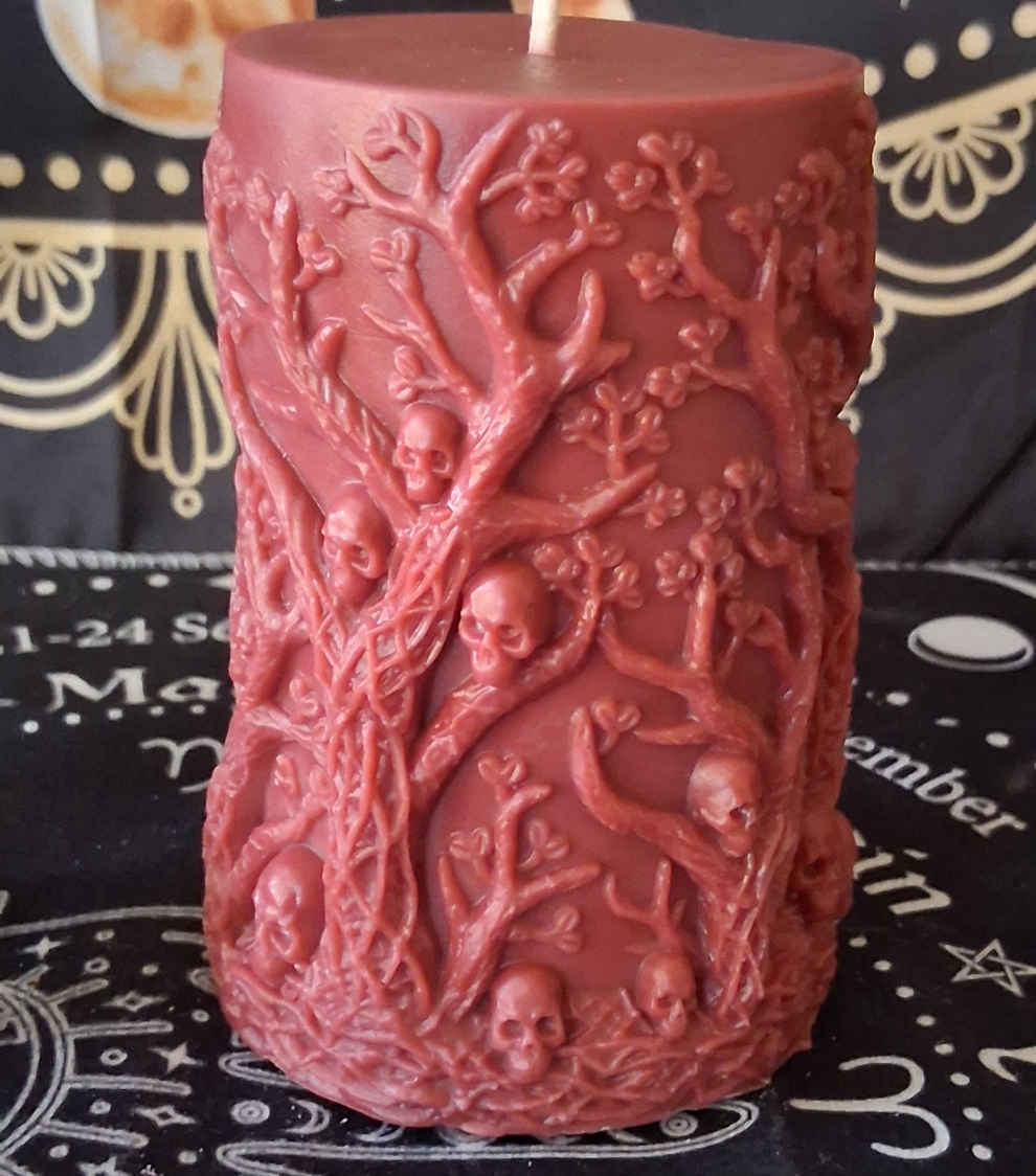 Siren's Blossom Brick Red Witch Pillar Candle Style 2