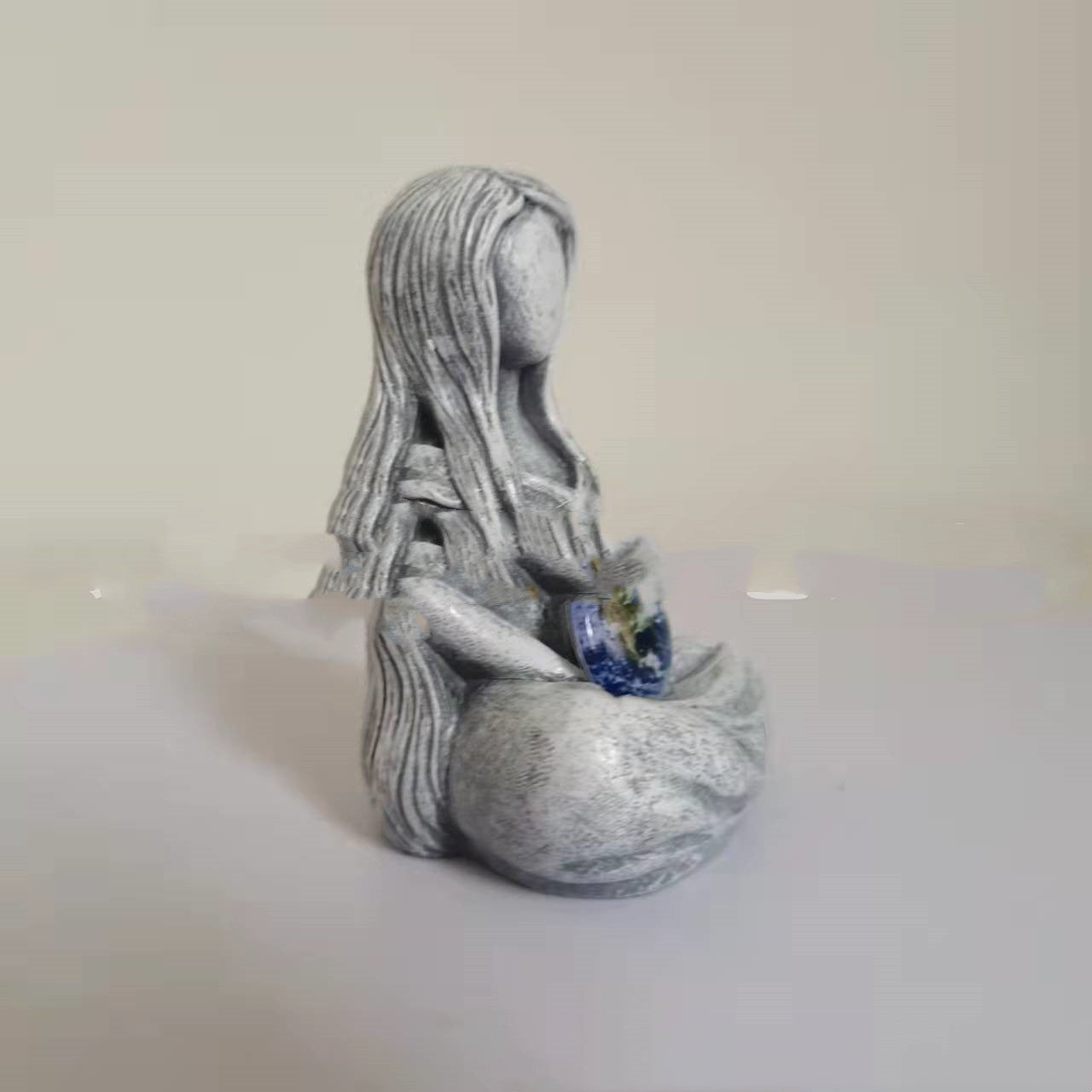 Sacred Moon Candle Co earth goddess Figurine resin stone altar statue seated with blue earth globe