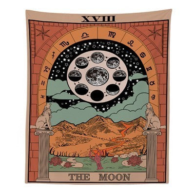 Sacred Moon Candle Co Moon tapestry with lunar phases, wolves, mountains, stars the sun, moon, and star tapestries .