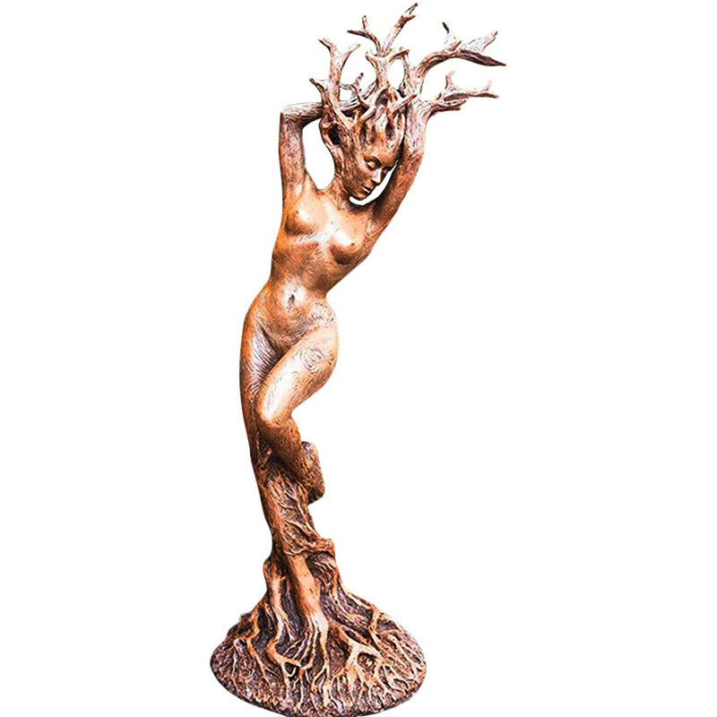 Sacred Moon Candle Co The Green Man Woman Statue bronze tree spirit altar tool female figure with roots and branch hair