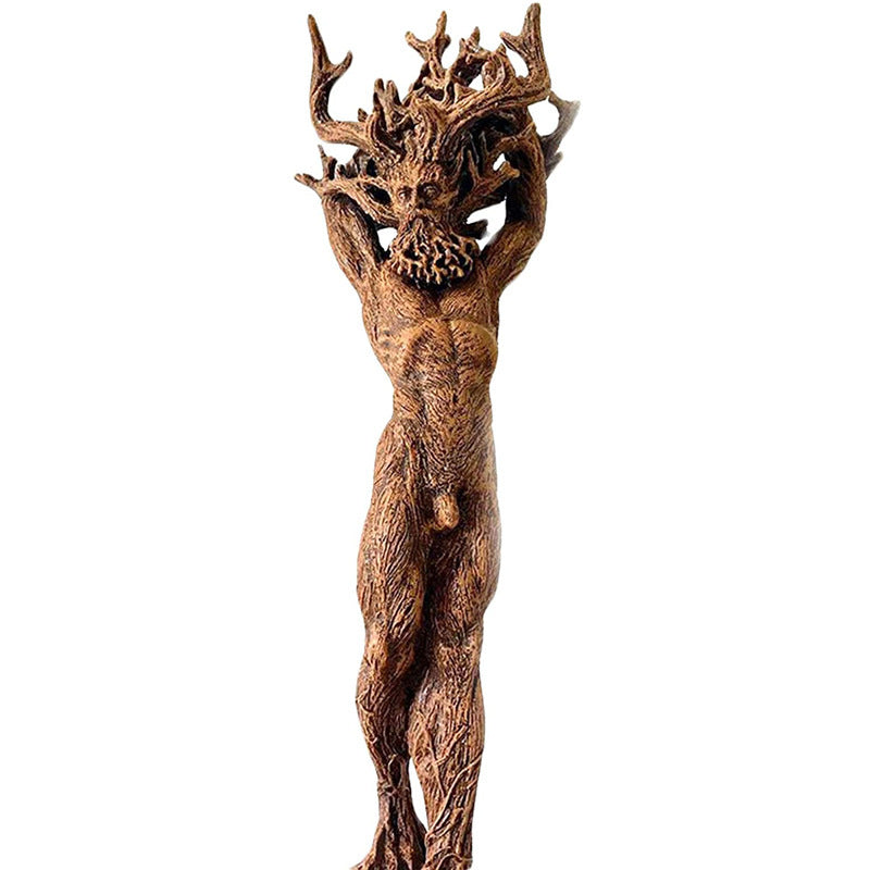 Sacred Moon Candle Co altar tool The Green Man Woman Statue carved wood style tree spirit figure with raised branch antlers