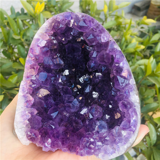 Sacred Moon Candle Co amethyst quartz cluster for energy healing hand held purple geode crystals