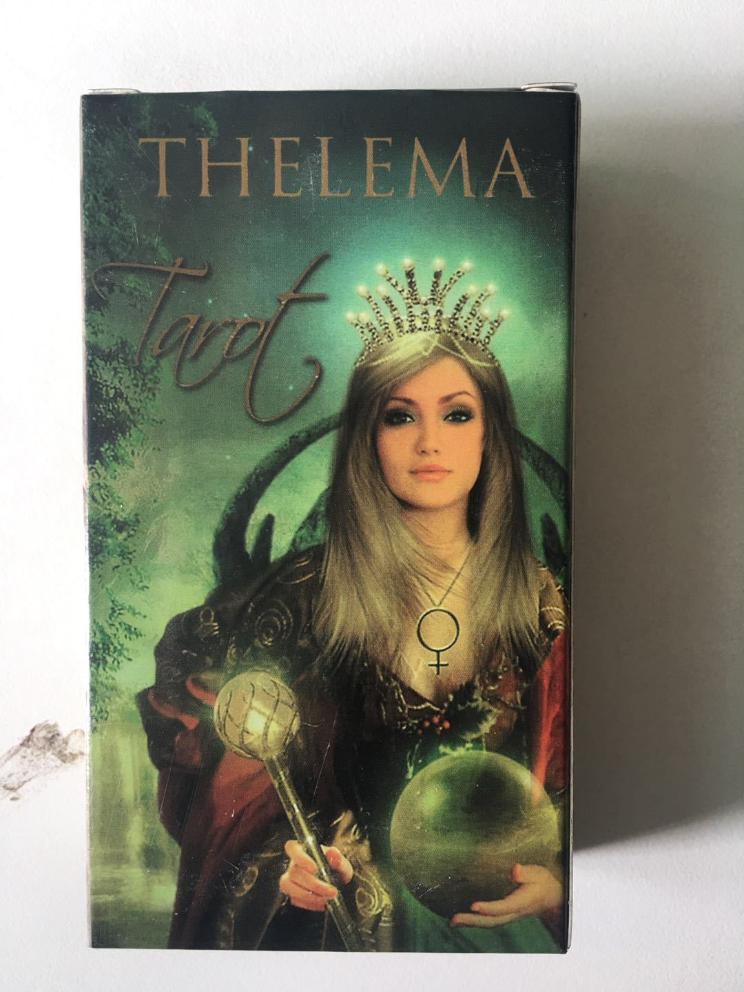 Thelema tarot card deck by Sacred Moon Candle Co featuring modern tarot cards for beginners with mystical queen artwork