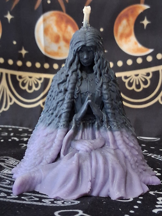 Sacred Moon Candle Co moon water bloom goddess ritual candle shaped like a seated goddess figure