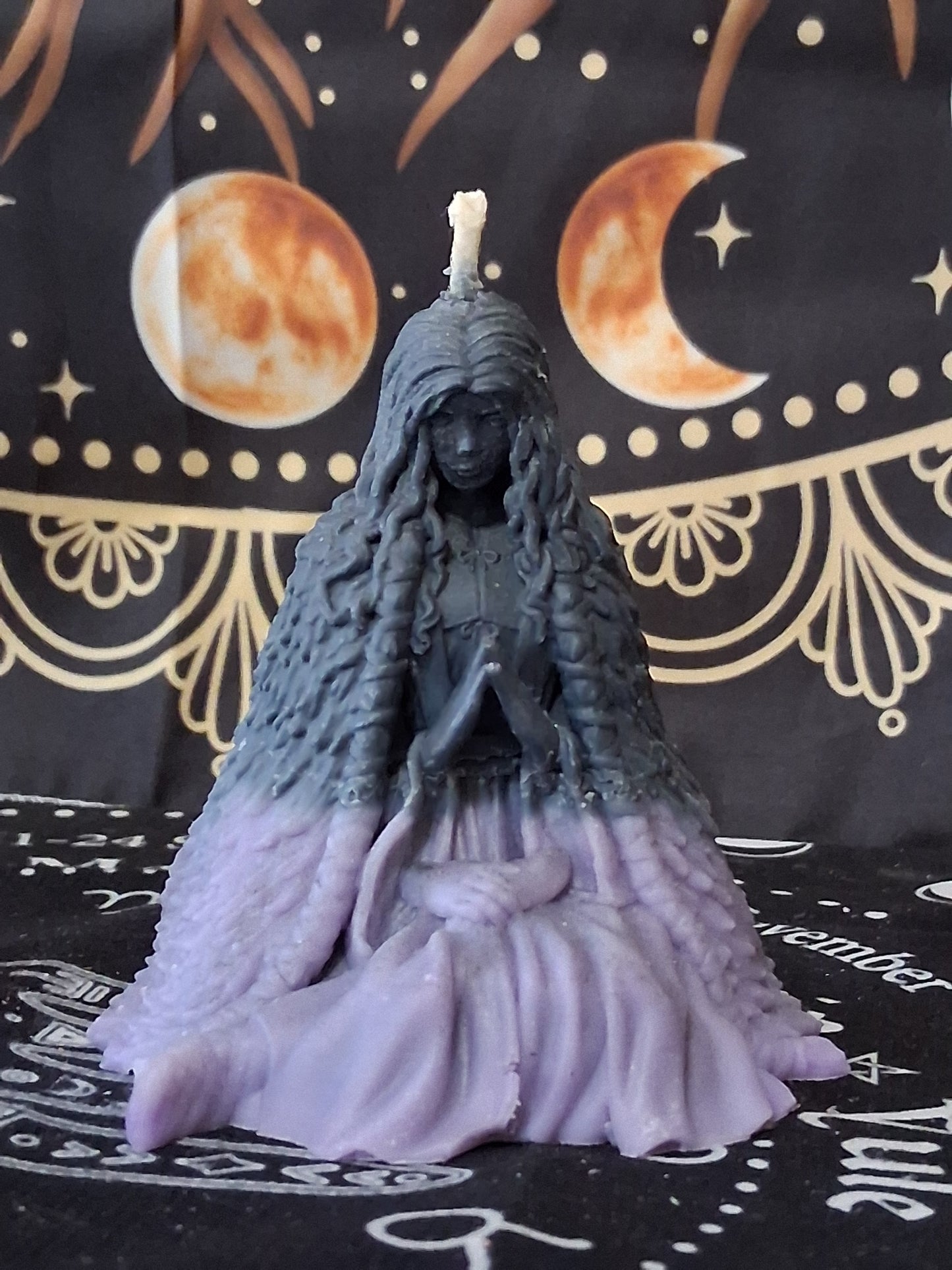 Moon water bloom goddess ritual candle by Sacred Moon Candle Co shaped like a meditative goddess figure