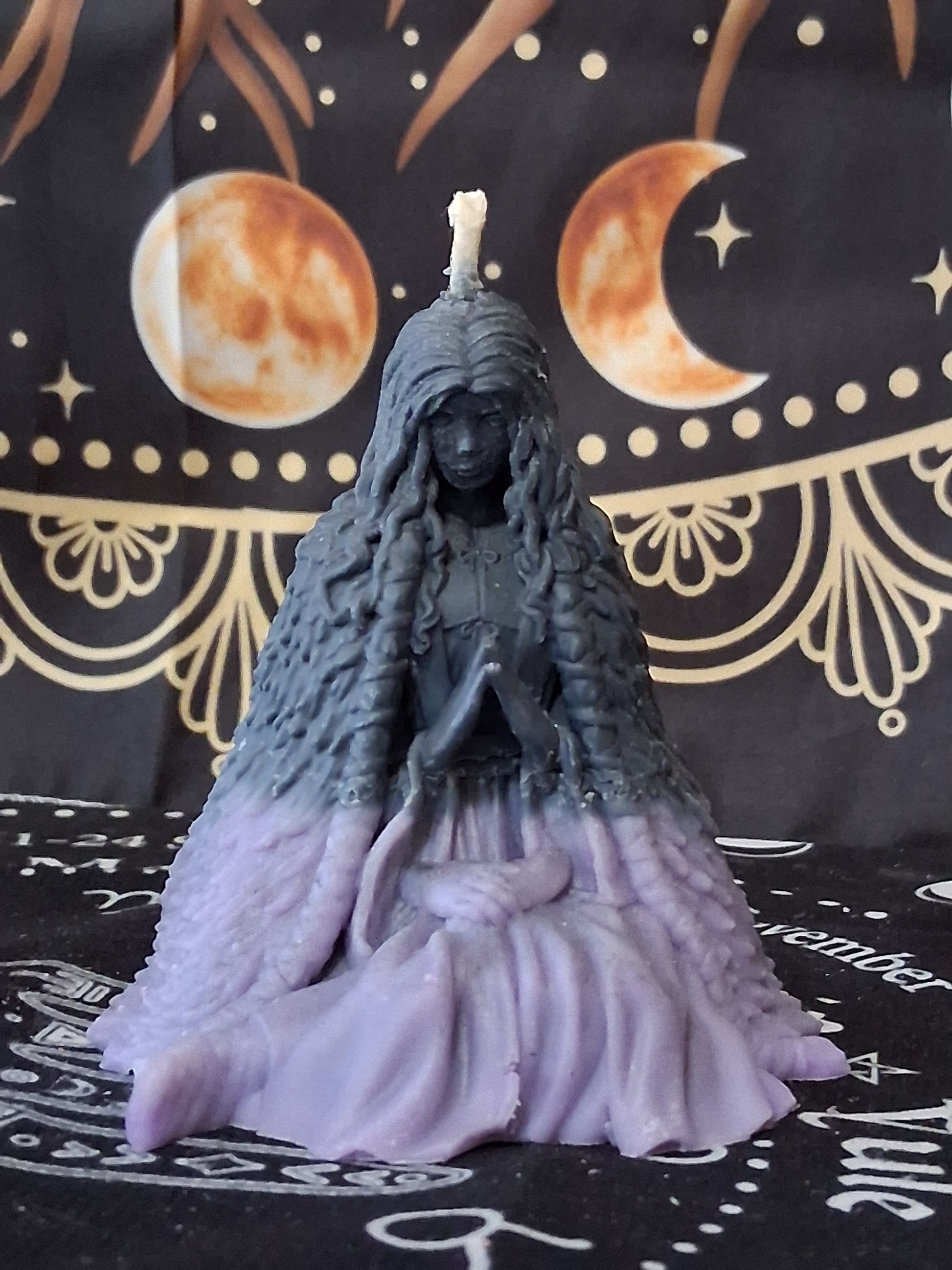 Moon water bloom goddess ritual candle by Sacred Moon Candle Co shaped like a meditative goddess figure