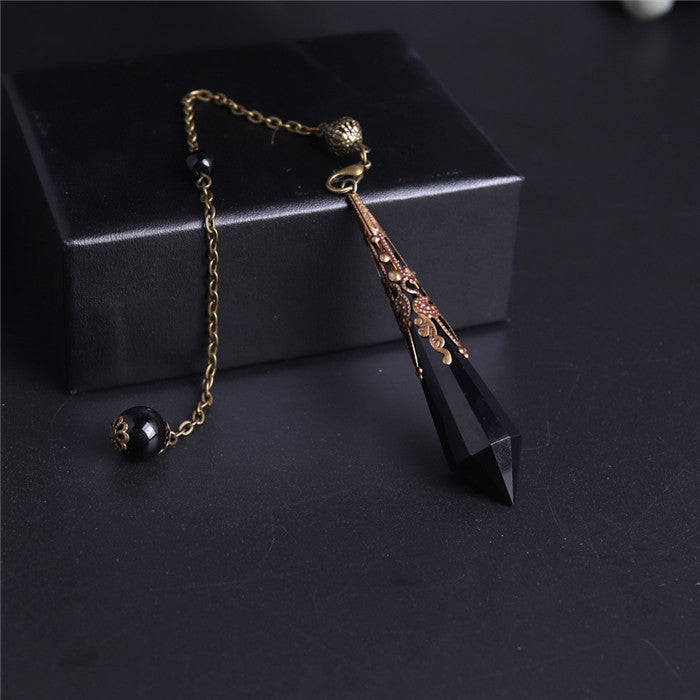 Sacred Moon Candle Co natural crystal pendant black faceted healing crystal with vintage brass cap and chain