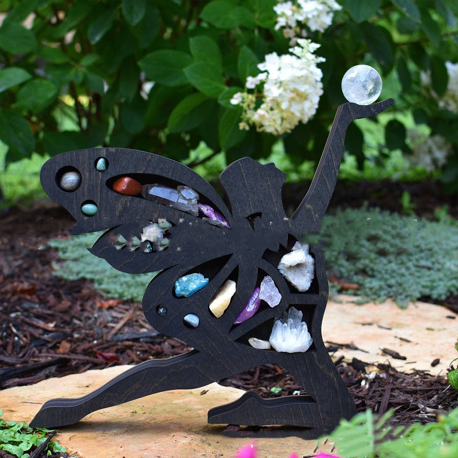 Sacred Moon Candle Co wooden Moon, Fairy, Butterfly Shelves wall decor with fairy silhouette and crystal inlay