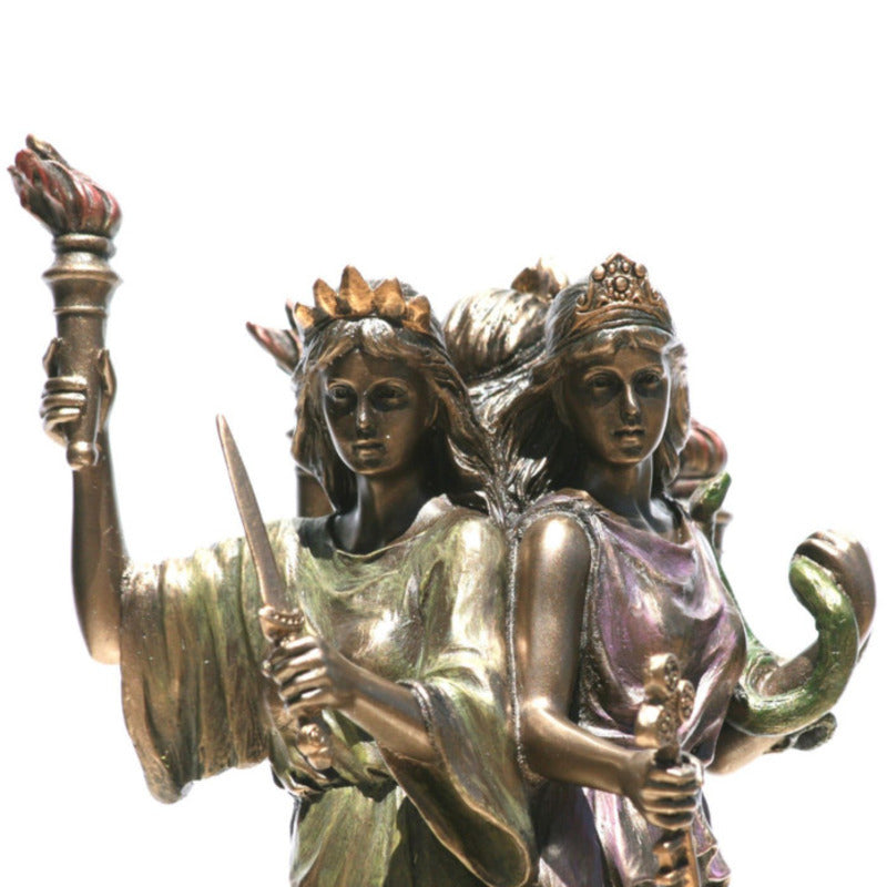 Bronze triple goddess Hekate altar statue with torch dagger and snake for ritual altar decor