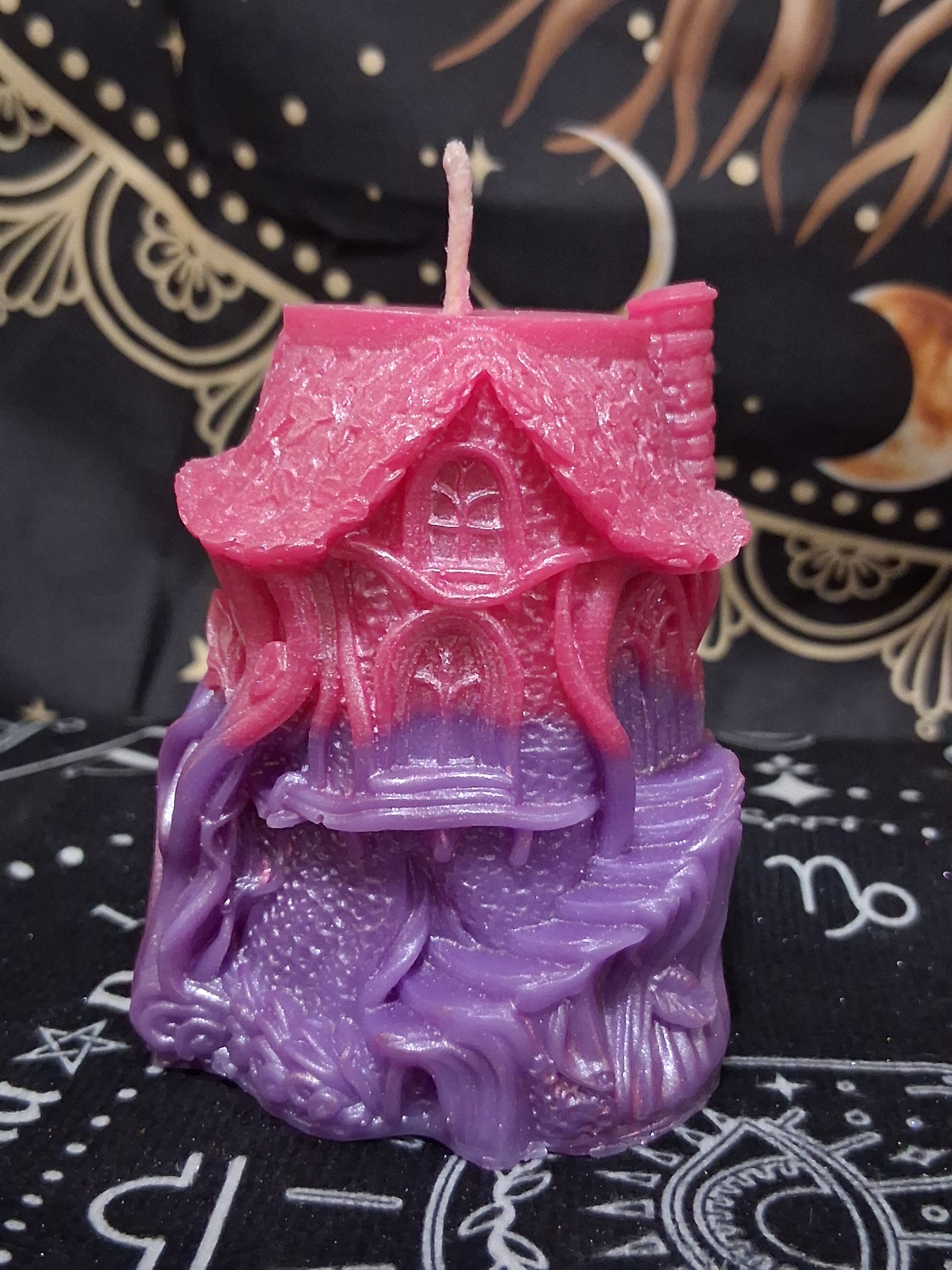 Nectar Nook Scented Treehouse Candle by Sacred Moon Candle Co featuring pink and purple detailed treehouse design