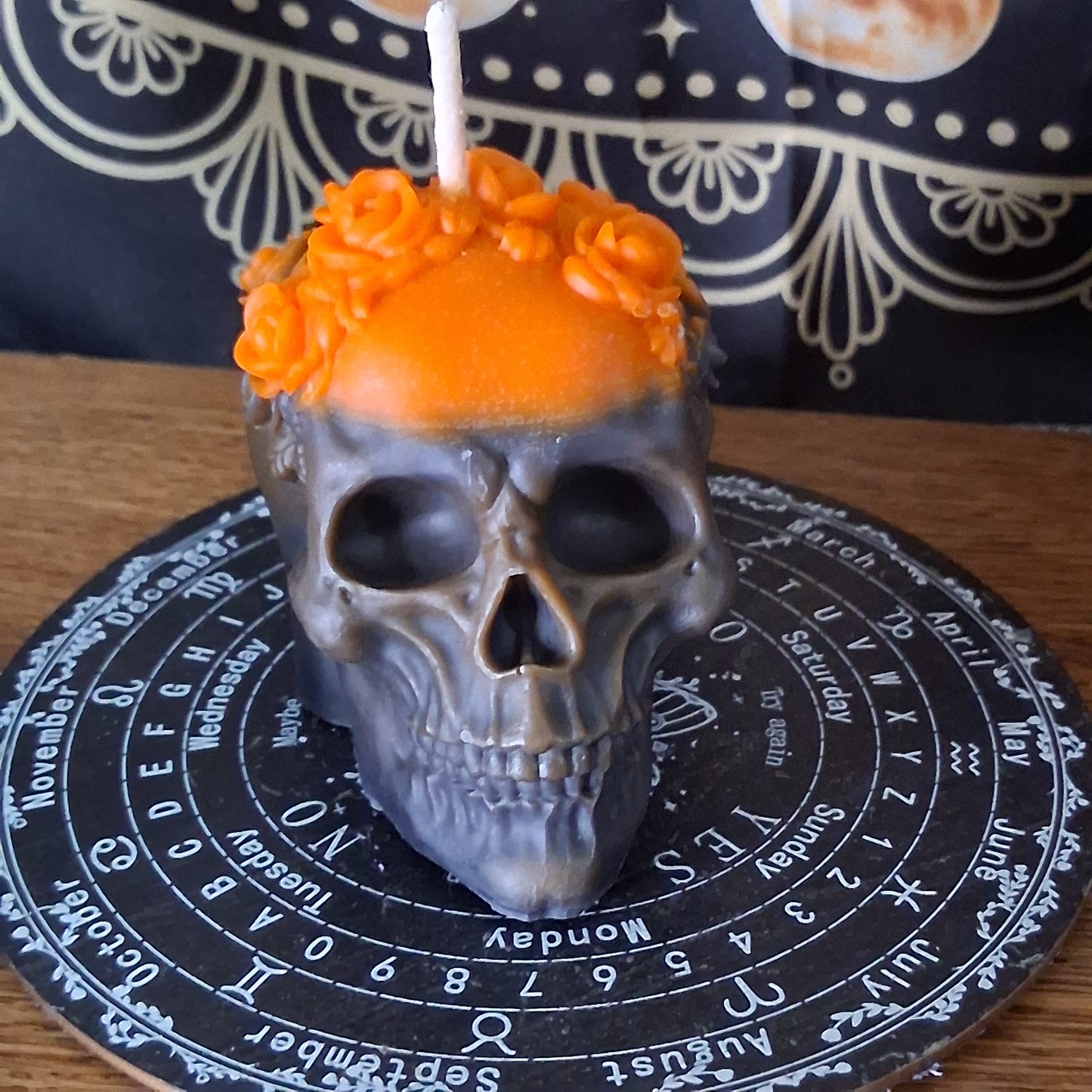 "Twist the Bones & Bend the Back" Skull Candle