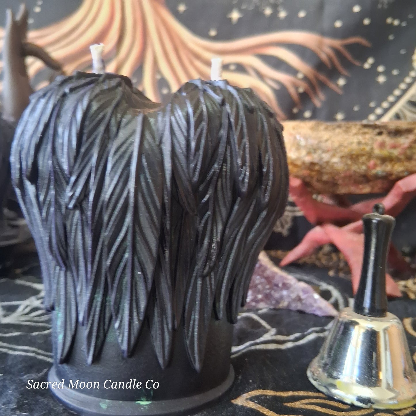 Green and Black Celestial Eagle Couple Pillar Candle