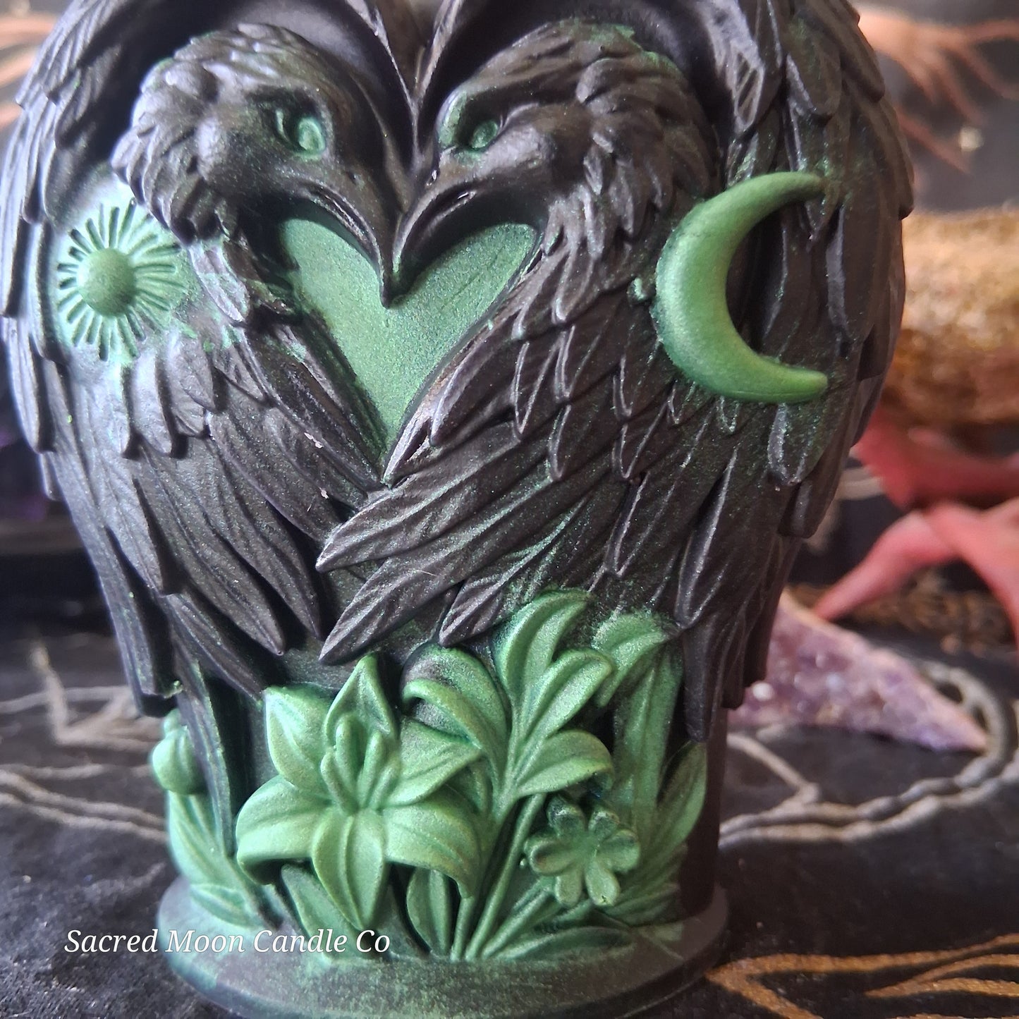 Green and Black Celestial Eagle Couple Pillar Candle