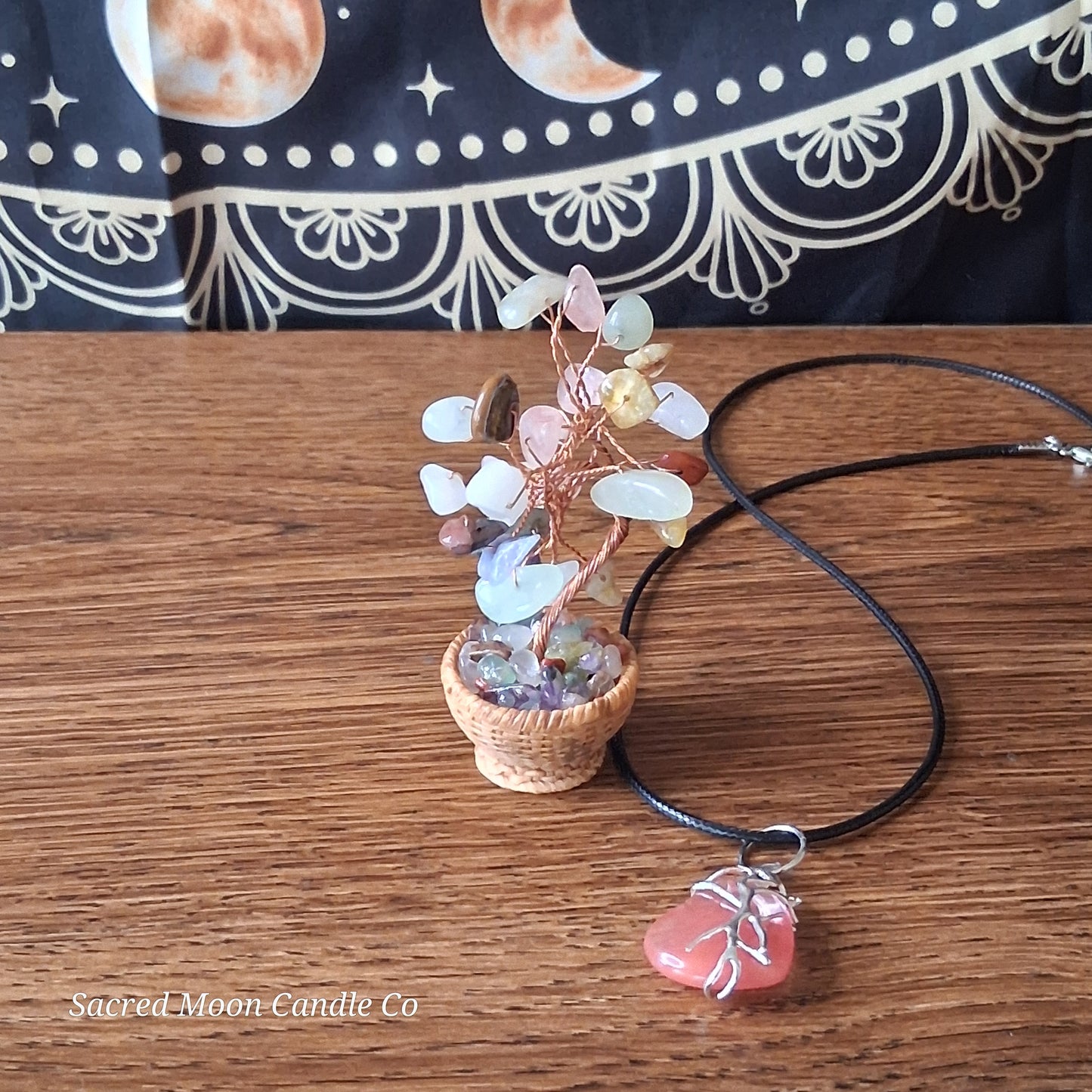 Cherry Quartz Tree Branch Wrapped Heart Stone Pendant Necklace