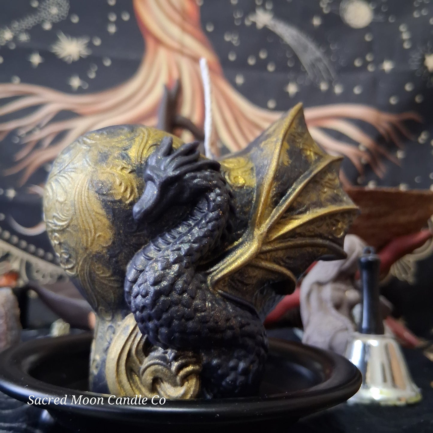 Black and Gold Mystical Dragon Heart Pillar Candle