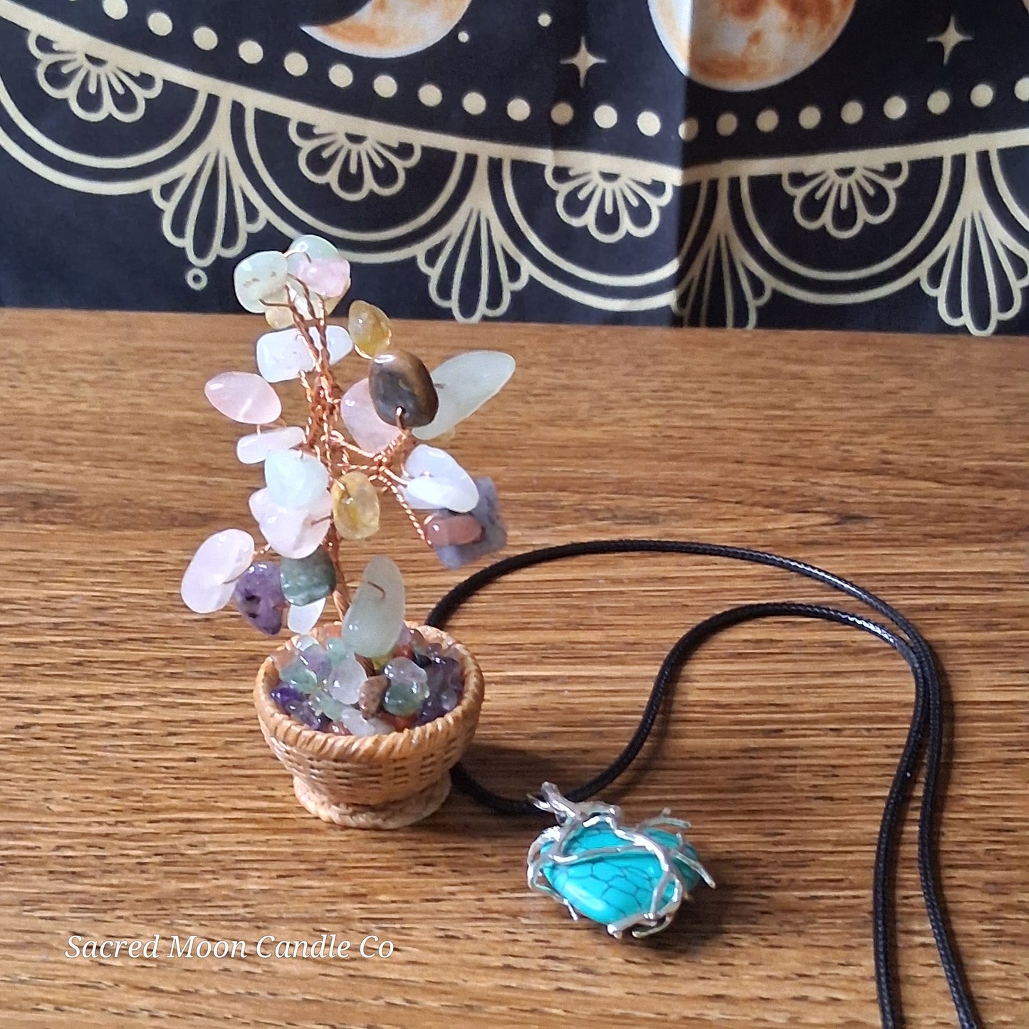 Turquoise Tree Branch Wrapped Heart Stone Pendant Necklace