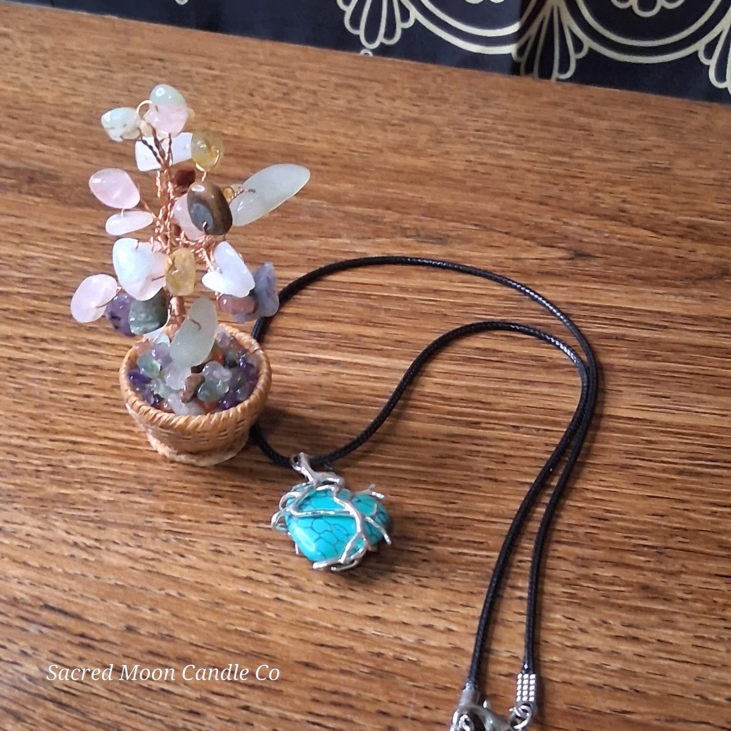 Turquoise Tree Branch Wrapped Heart Stone Pendant Necklace