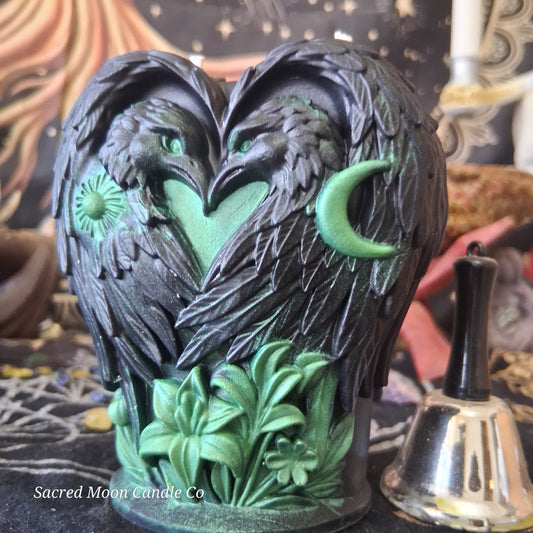 Green and Black Celestial Eagle Couple Pillar Candle