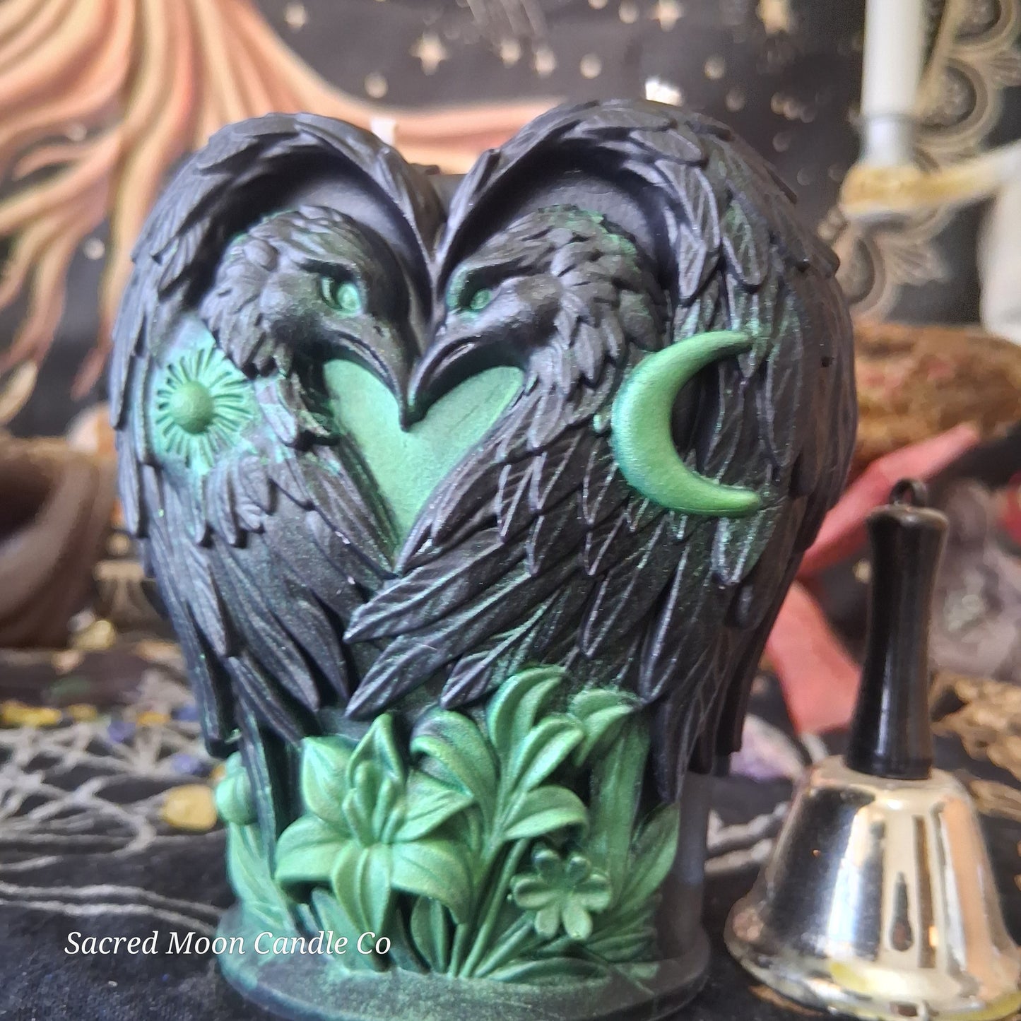 Green and Black Celestial Eagle Couple Pillar Candle