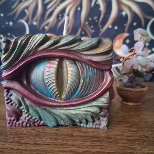 Ambered Serpents Gaze Dragon Eye Pillar Candle