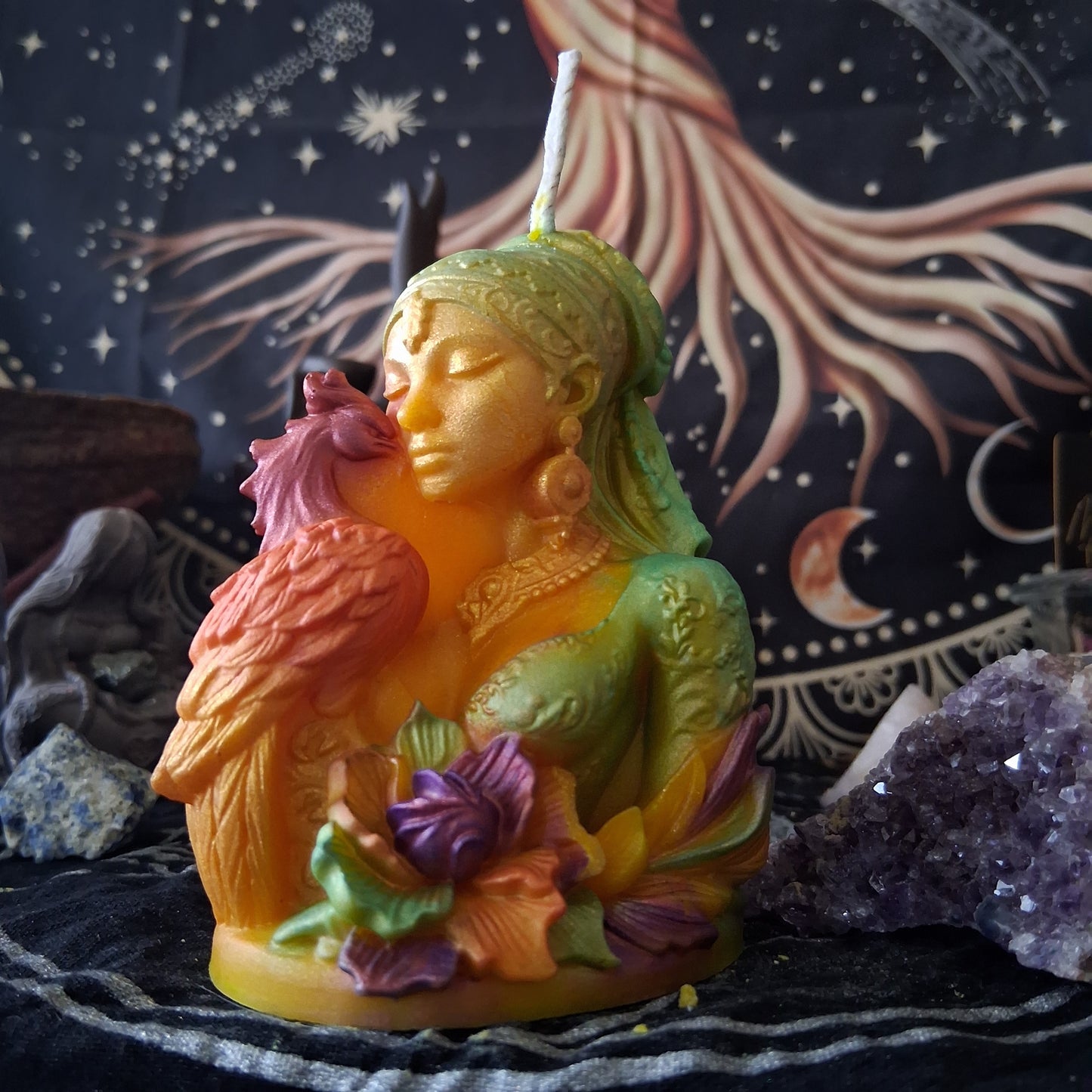 Goddess and Phoenix Ritual Pillar Candle