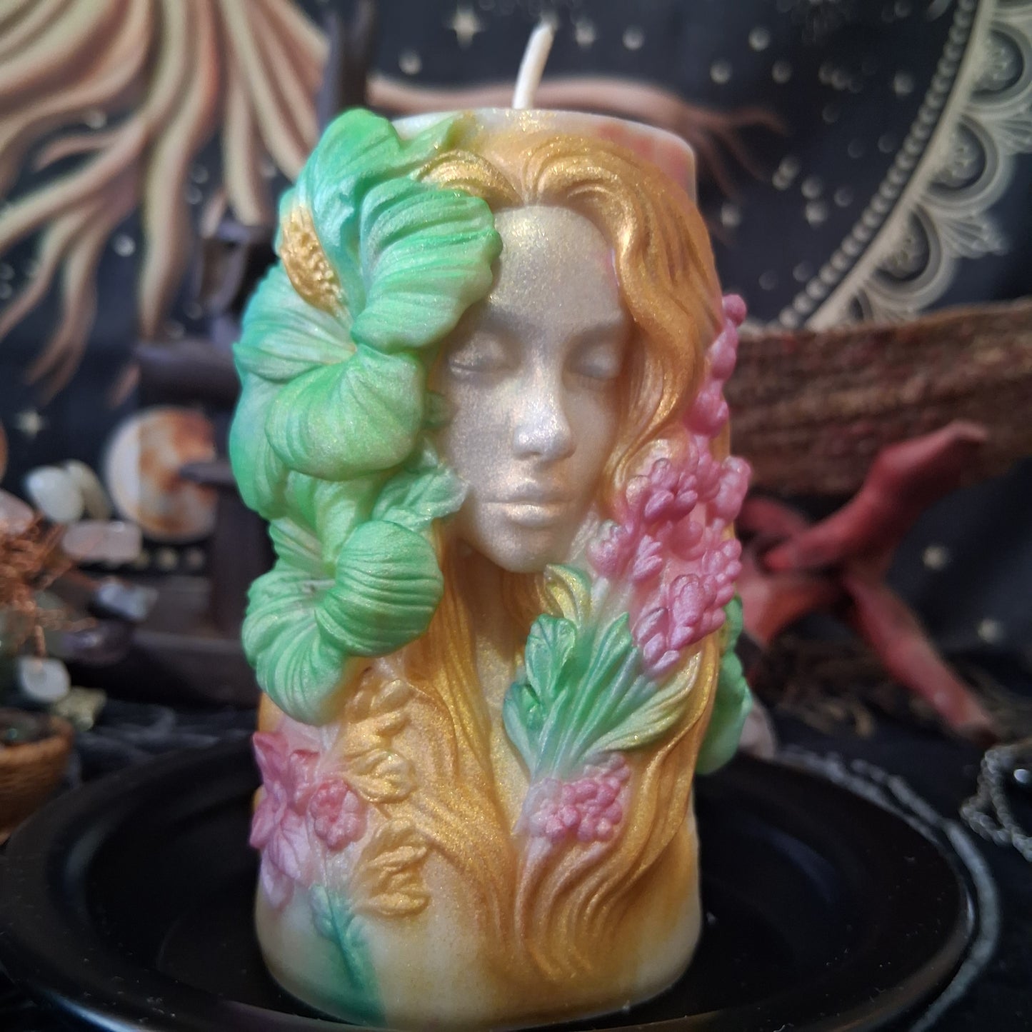 Brigid's Light Ostara Hibiscus Goddess Candle in Waking Witch Scent