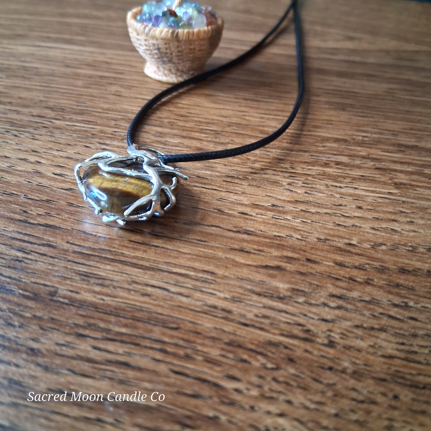 Tigers Eye Tree Branch Wrapped Heart Stone Pendant Necklace