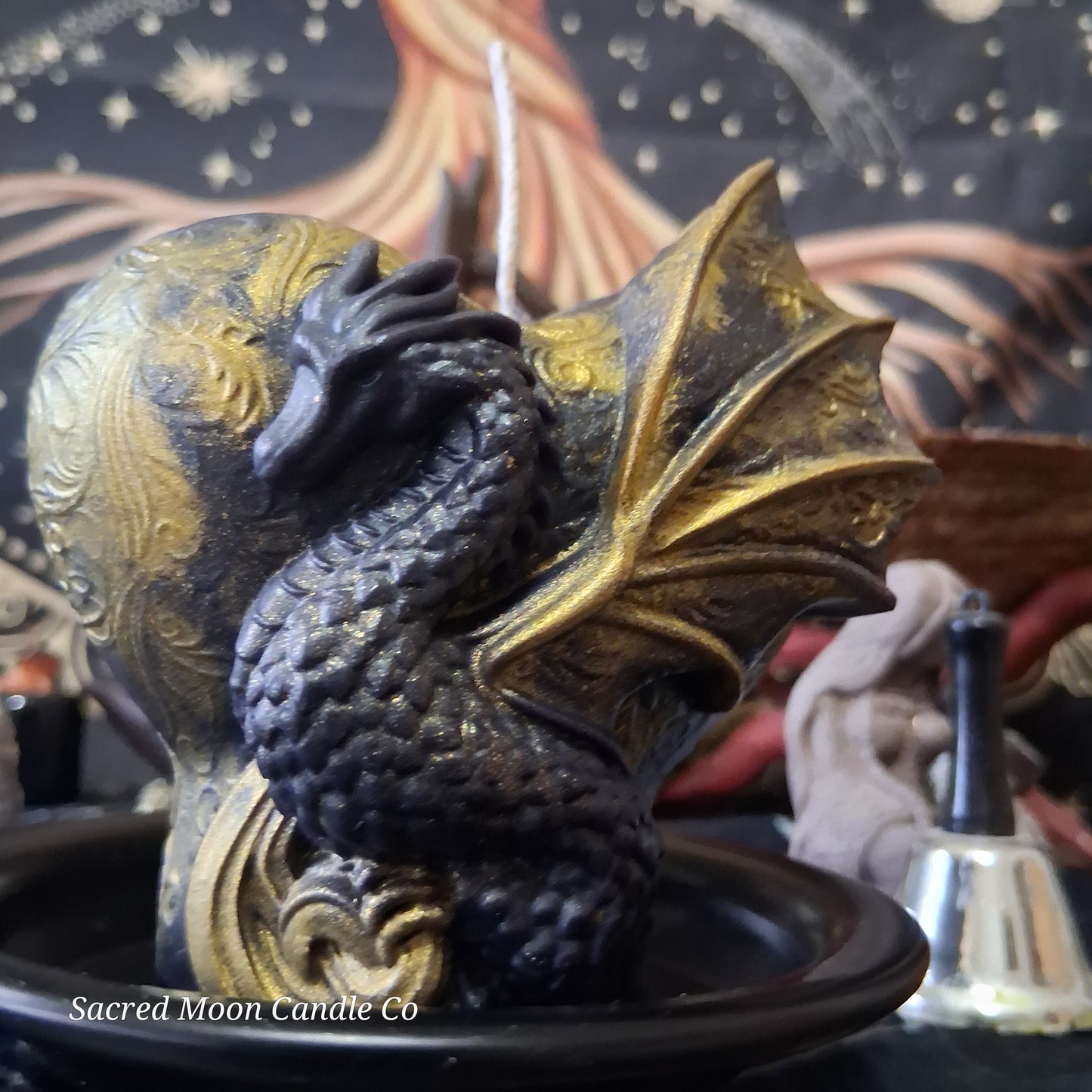 Black and Gold Mystical Dragon Heart Pillar Candle