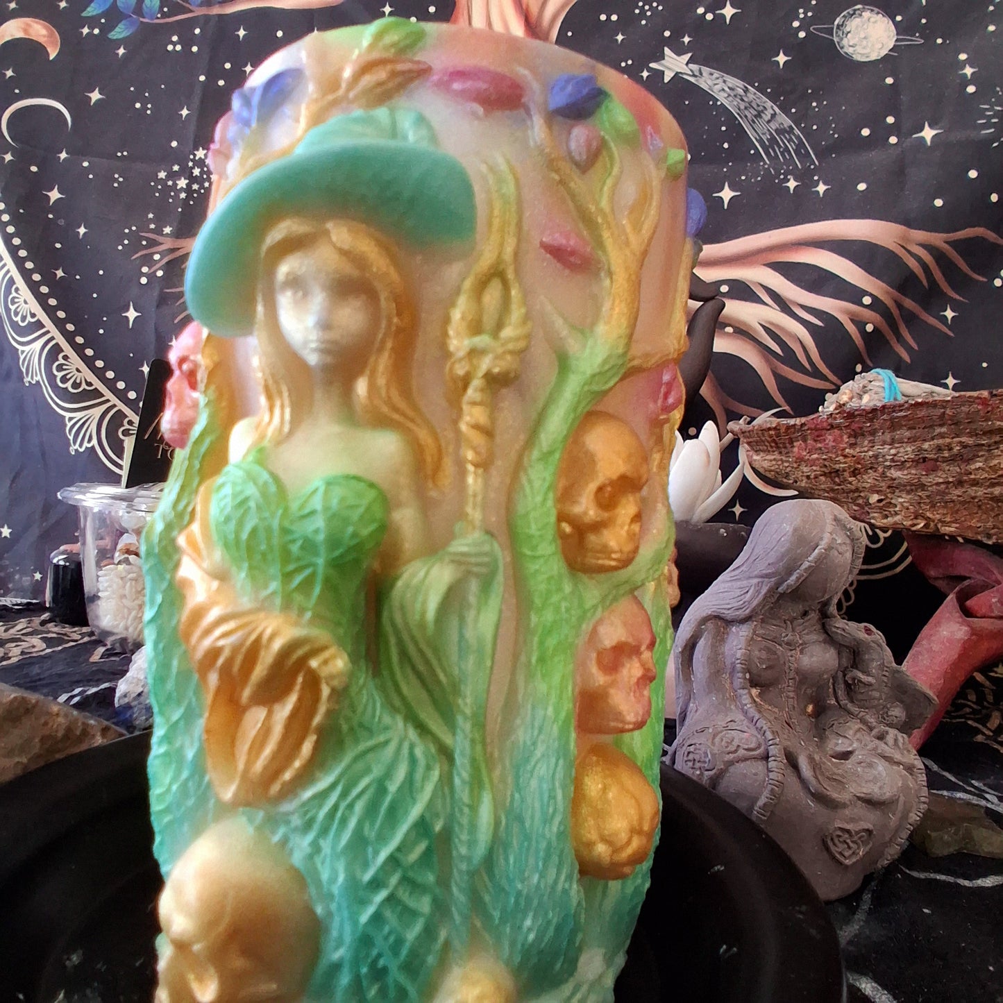Brigid Blessings Ostara Spring Equinox Pillar Candle in Waking Witch Scent
