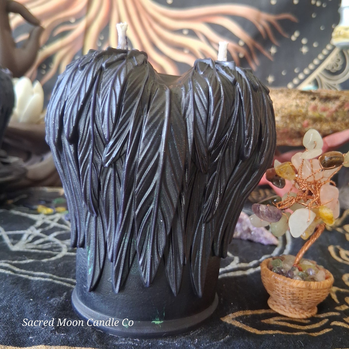 Green and Black Celestial Eagle Couple Pillar Candle