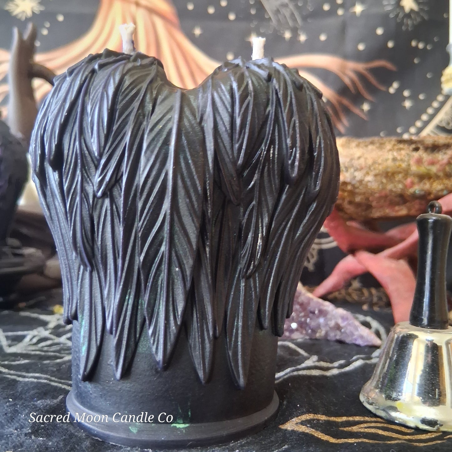 Green and Black Celestial Eagle Couple Pillar Candle