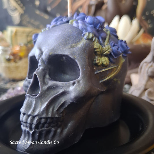 Forget Me Not Rose and Skull Votive Candle