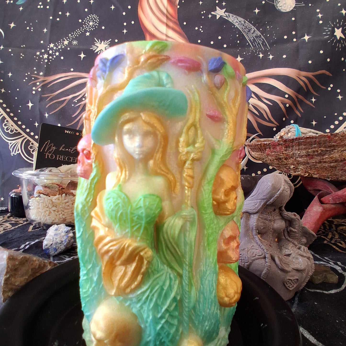 Brigid Blessings Ostara Spring Equinox Pillar Candle in Waking Witch Scent