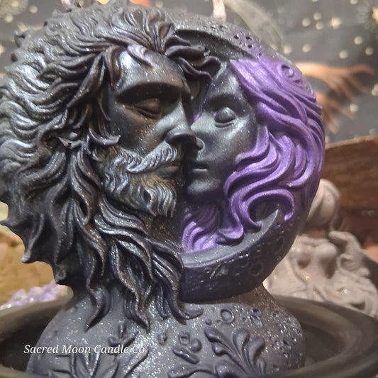 Cosmic Black, Purple, and Silver Sun and Moon Eternal Love Pillar Candle