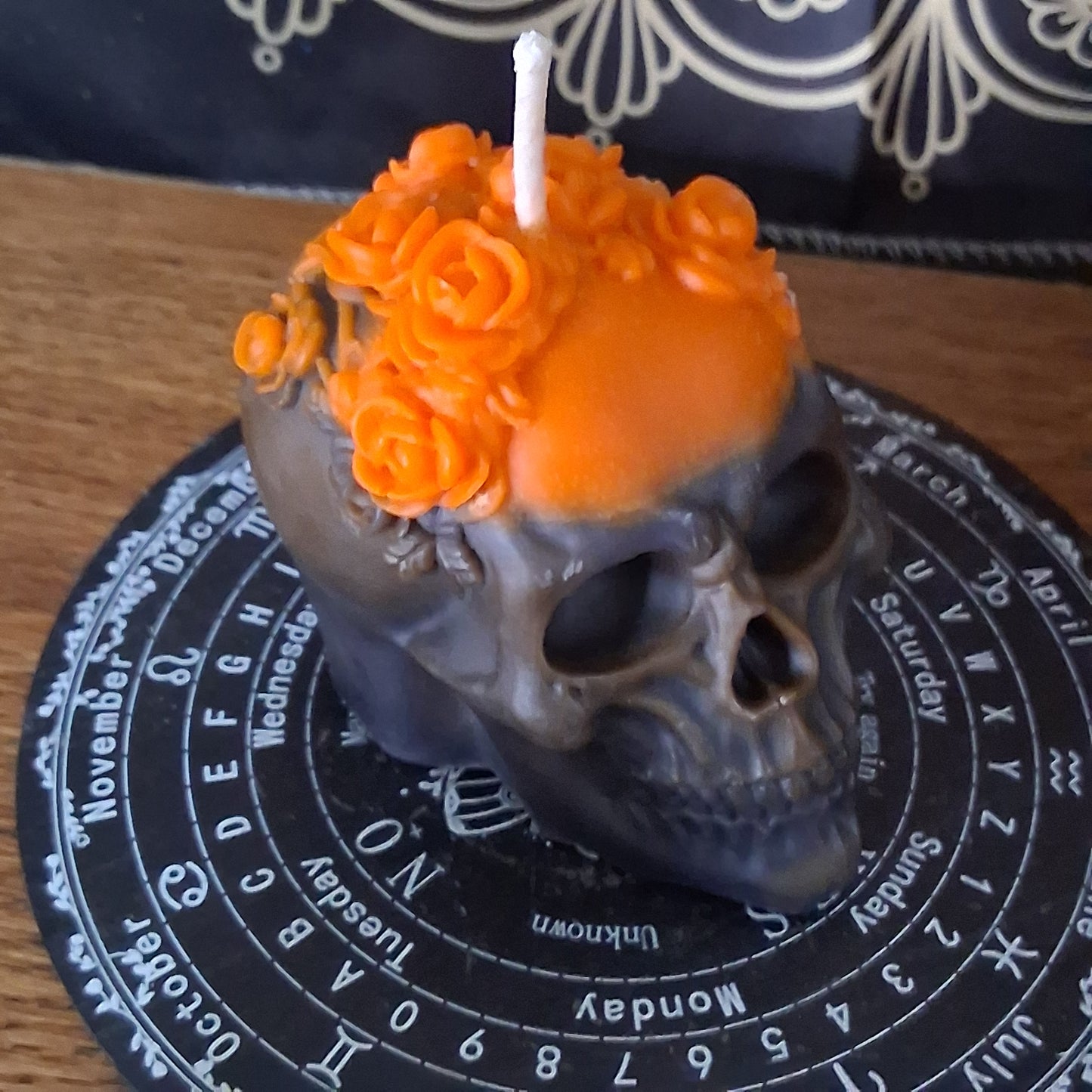 "Twist the Bones & Bend the Back" Skull Candle