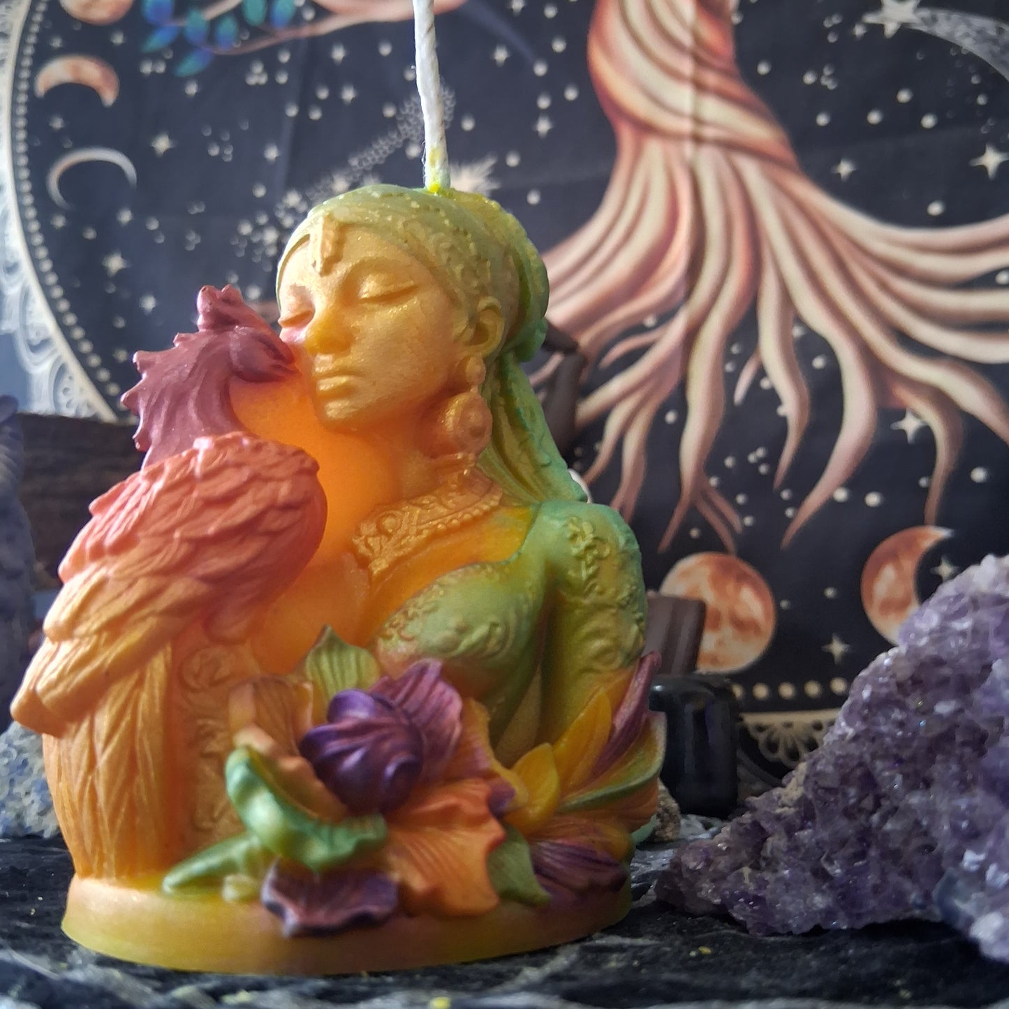 Goddess and Phoenix Ritual Pillar Candle