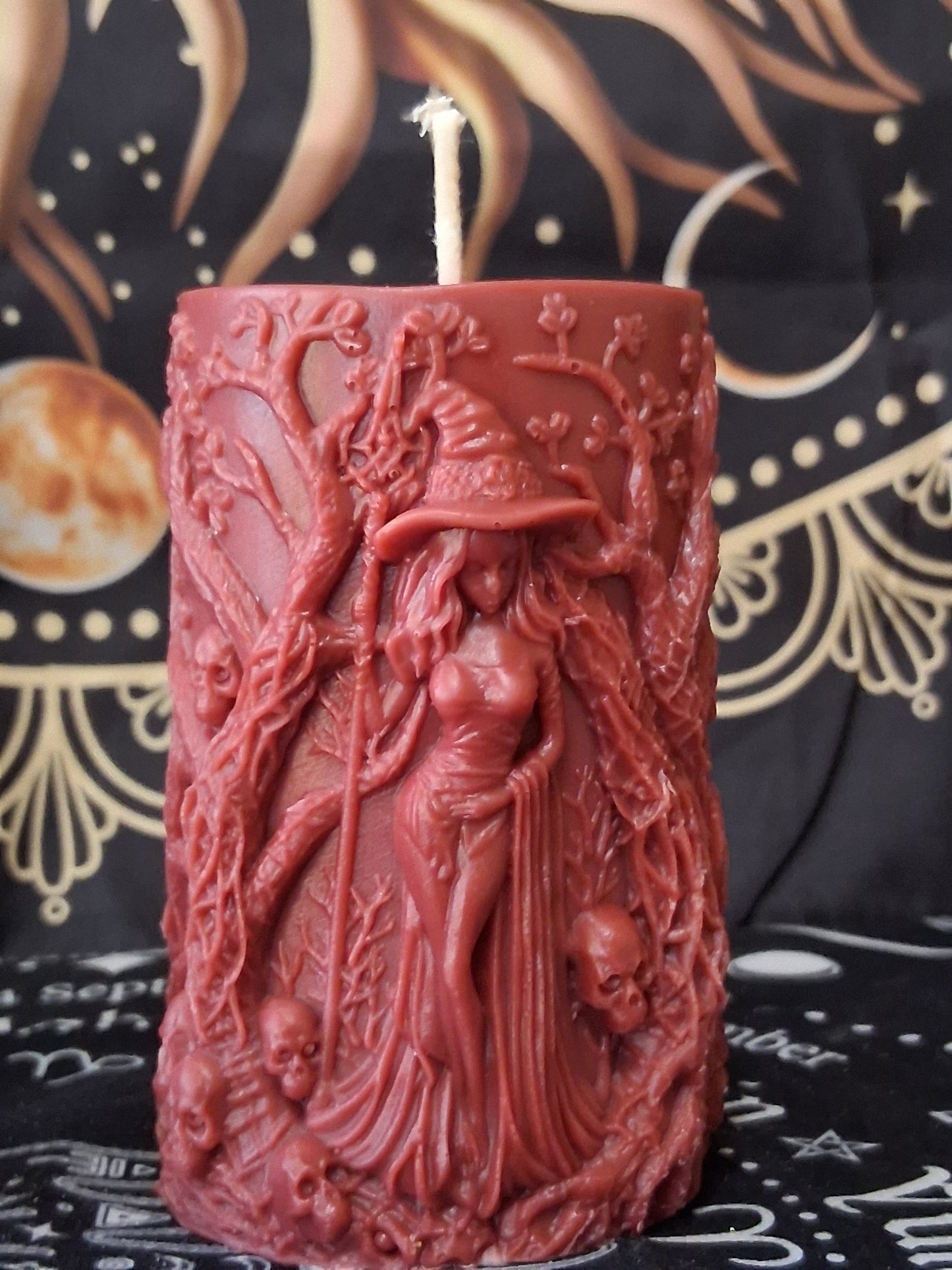 Siren's Blossom Brick Red Witch Pillar Candle Style 2