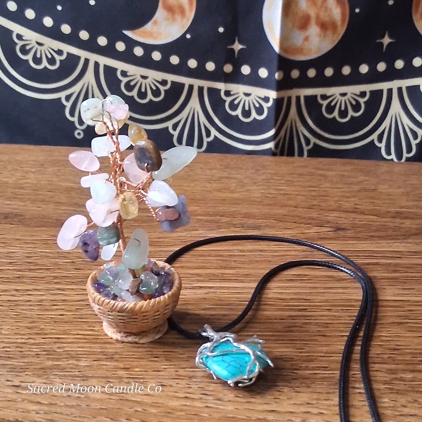 Turquoise Tree Branch Wrapped Heart Stone Pendant Necklace