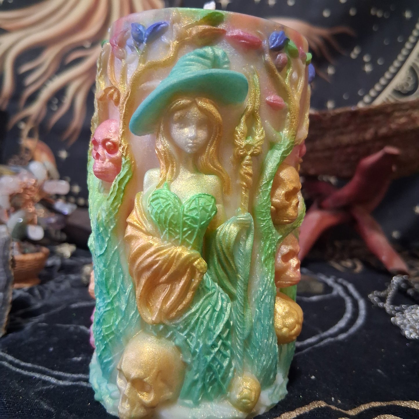 Brigid Blessings Ostara Spring Equinox Pillar Candle in Waking Witch Scent