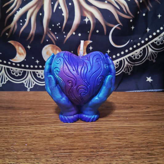 Celestial Embrace Flaming Heart in Hands Candle