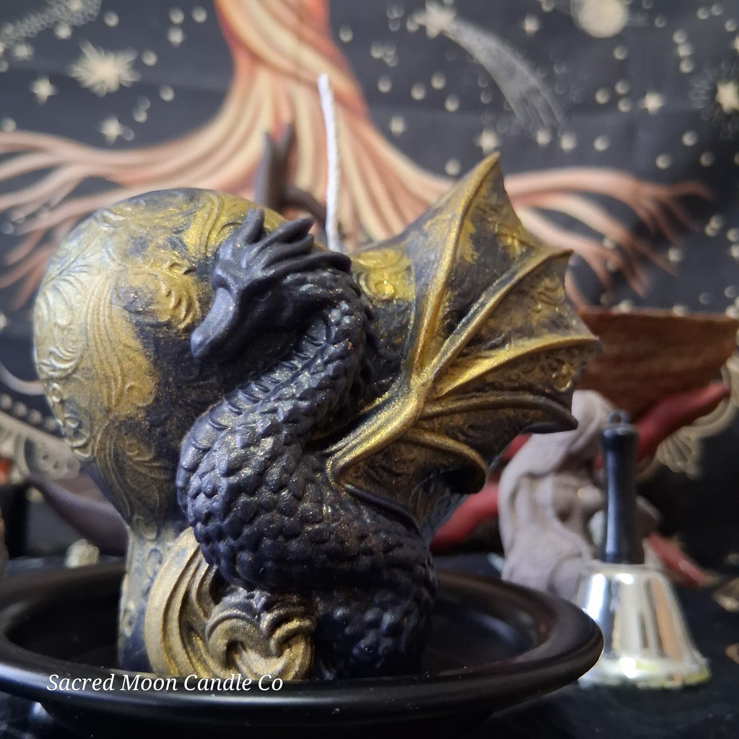Black and Gold Mystical Dragon Heart Pillar Candle