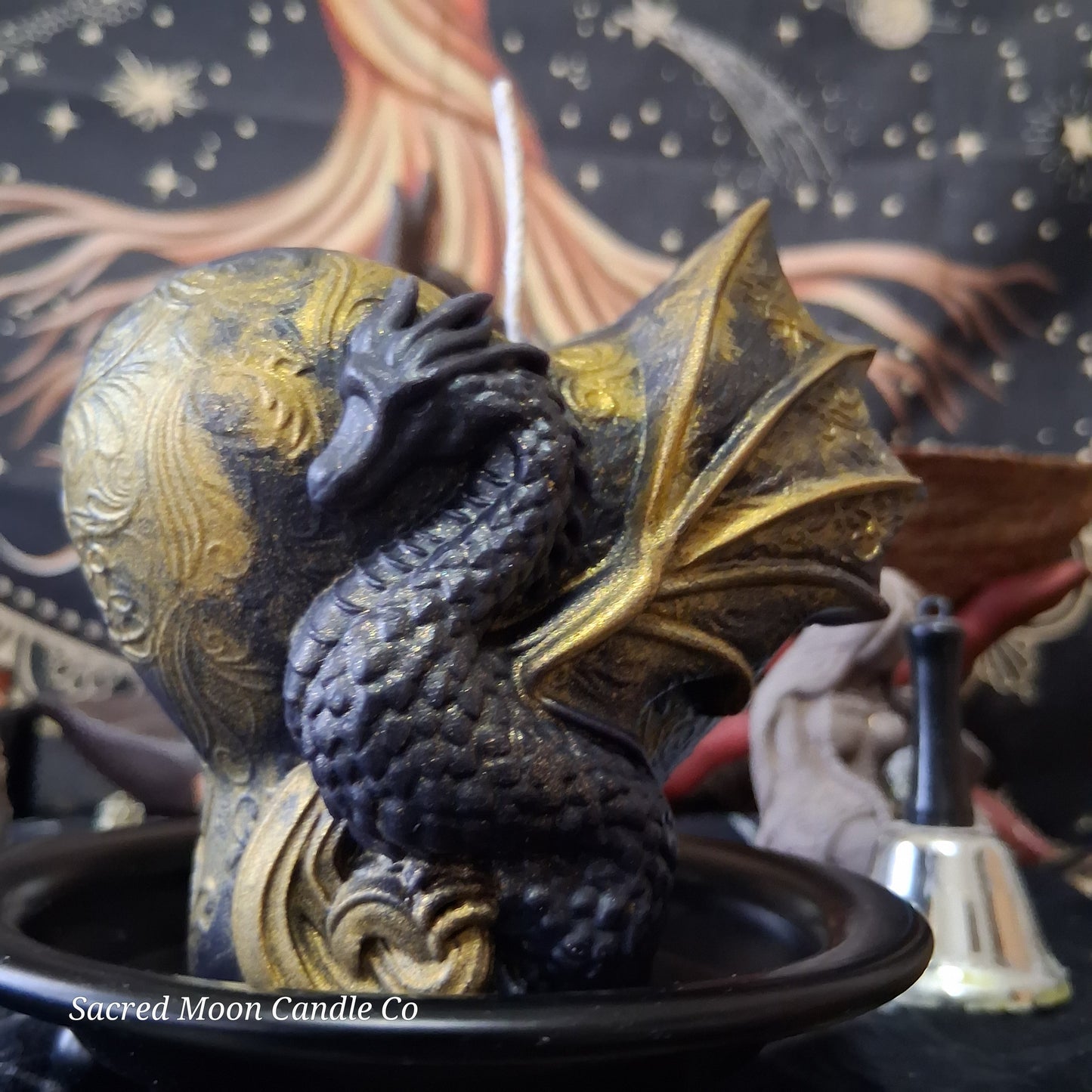 Black and Gold Mystical Dragon Heart Pillar Candle