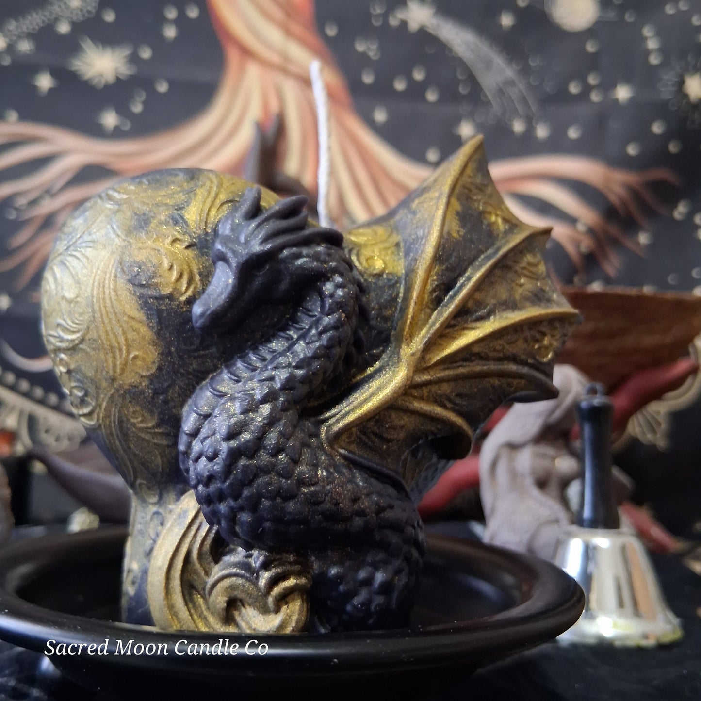 Black and Gold Mystical Dragon Heart Pillar Candle