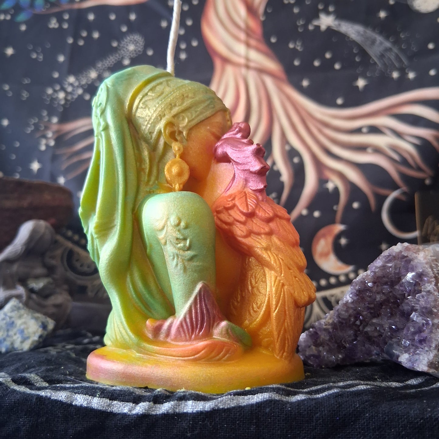 Goddess and Phoenix Ritual Pillar Candle