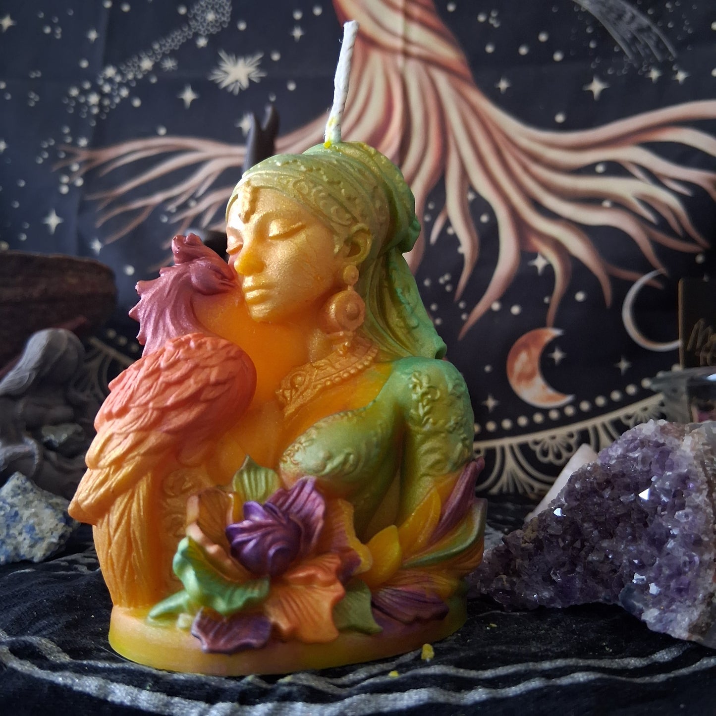 Goddess and Phoenix Ritual Pillar Candle