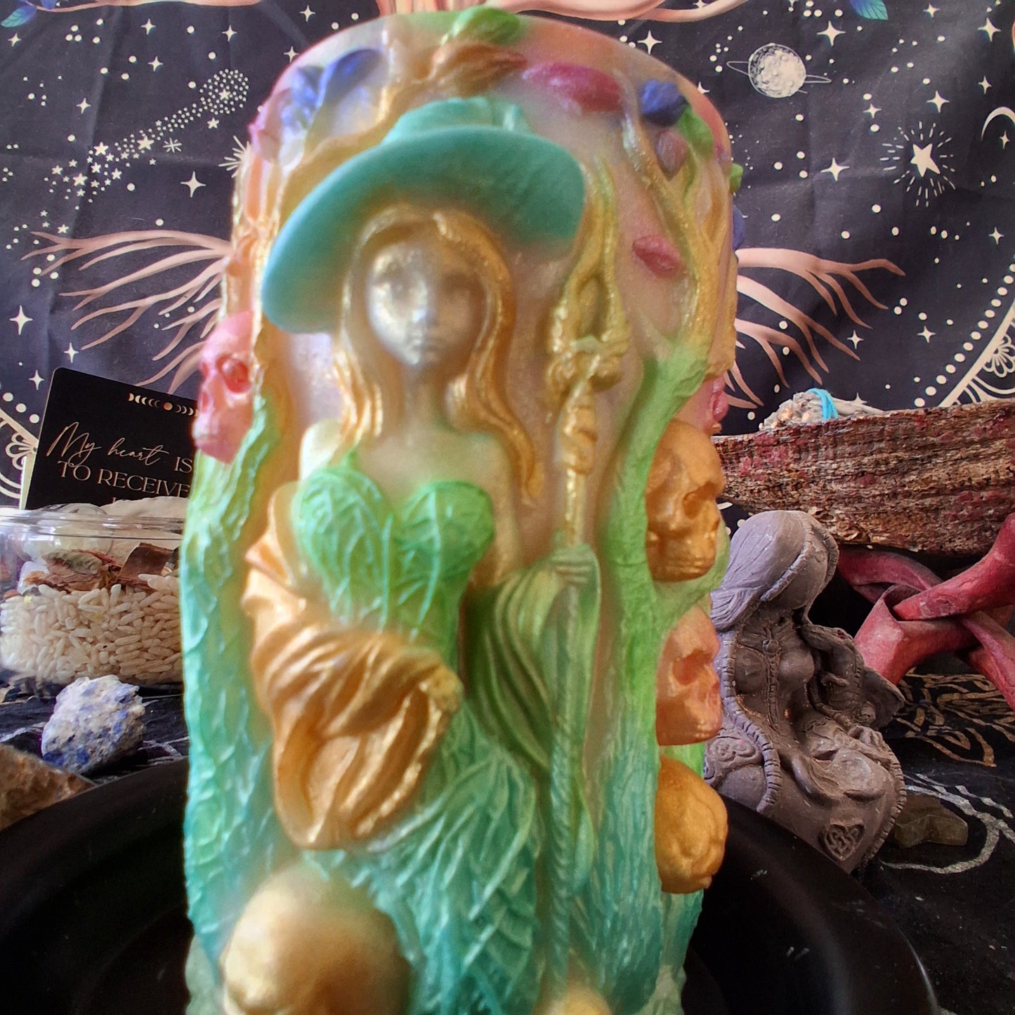 Brigid Blessings Ostara Spring Equinox Pillar Candle in Waking Witch Scent